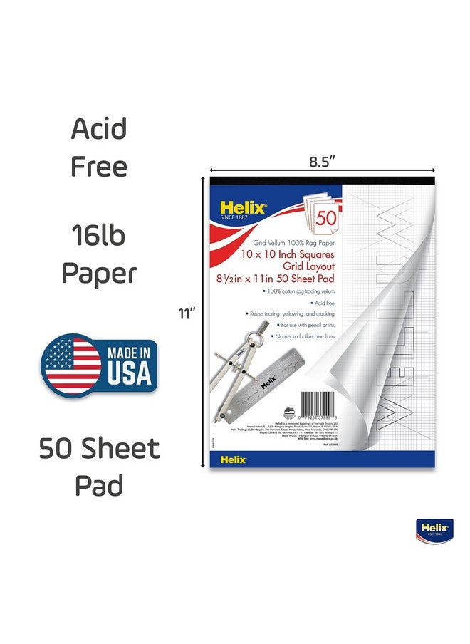 Maped - Helix 100% Rag Vellum Paper Pad 1 Inch Equals 10X10 Grid 8.5 Inch X 11 Inch 50 Sheet Pad Acid Free Drafting Art Sketching And Tracing - Image 1