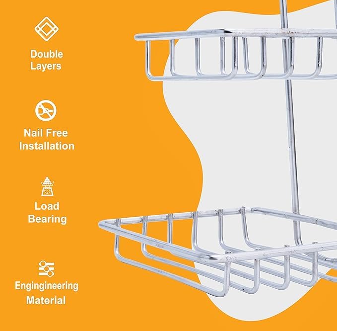 Bindex Wall Mounted Double Layer soap Dish Holder Stainless Steel Wall Hanging Soap Storage Rack for Kitchen Bathroom-with Self Adhesive Magic Sticker (Silver) - Image 5