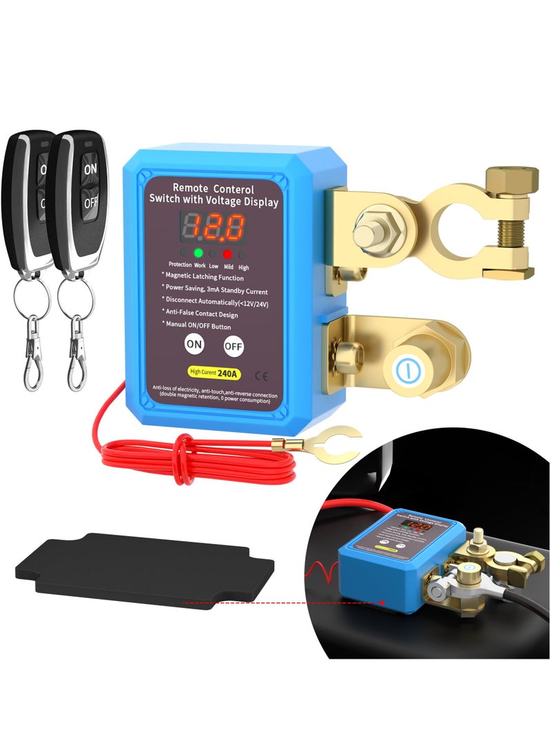 240A 12V Remote Battery Disconnect Switch with LED Voltage Display, Automatic Power Shut-Off Anti-Theft Kill Switch for Car, Truck, Boat - Image 1