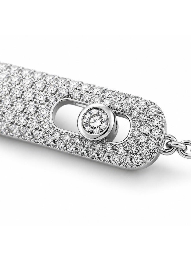 FINE SILVER Luxury 925 Sterling Silver Moving CZ Stone Pavé Bar Bracelet - Sparkling Adjustable Link Chain Bracelet for Women - Elegant Jewelry Gift - Image 2