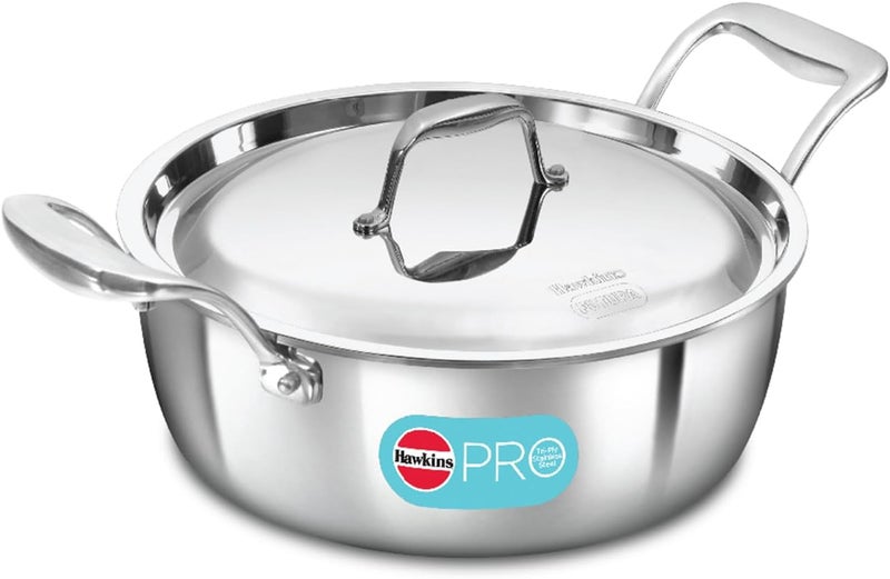 Hawkins 3L Pro Triply Stainless Steel Cook N Serve Bowl with Steel Lid, Silver (PSC30S) - Image 1