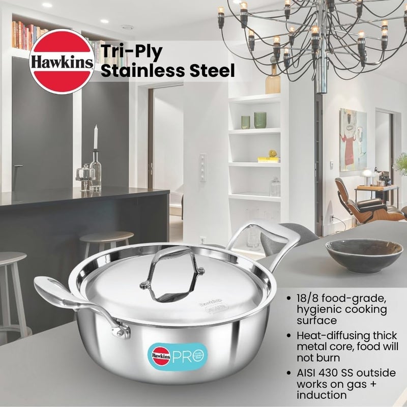 Hawkins 3L Pro Triply Stainless Steel Cook N Serve Bowl with Steel Lid, Silver (PSC30S) - Image 2