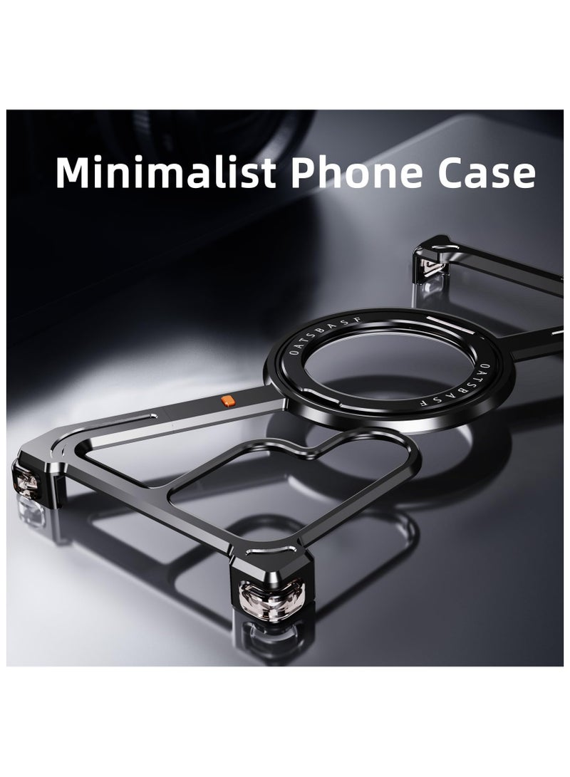 SYOSI Minimalist Phone Case Compatible with Samsung Galaxy S24 Ultra, 360° Rotation Kickstand Aluminum Metal Frameless Design Bumper Case, Sleek Minimalist Protective Shock Grade Shell, Black - Image 2