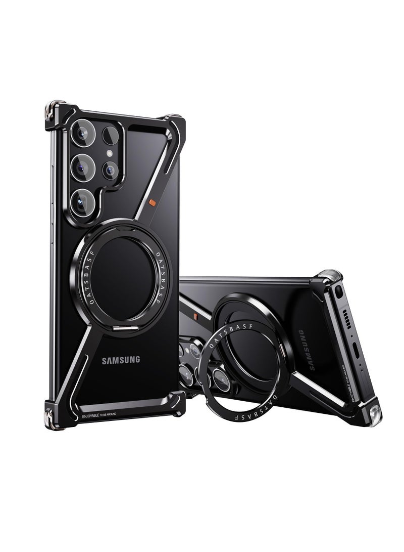 SYOSI Minimalist Phone Case Compatible with Samsung Galaxy S24 Ultra, 360° Rotation Kickstand Aluminum Metal Frameless Design Bumper Case, Sleek Minimalist Protective Shock Grade Shell, Black - Image 1