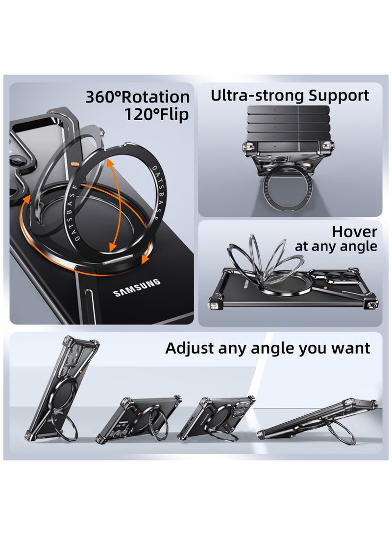 SYOSI Minimalist Phone Case Compatible with Samsung Galaxy S24 Ultra, 360° Rotation Kickstand Aluminum Metal Frameless Design Bumper Case, Sleek Minimalist Protective Shock Grade Shell, Black - Image 3