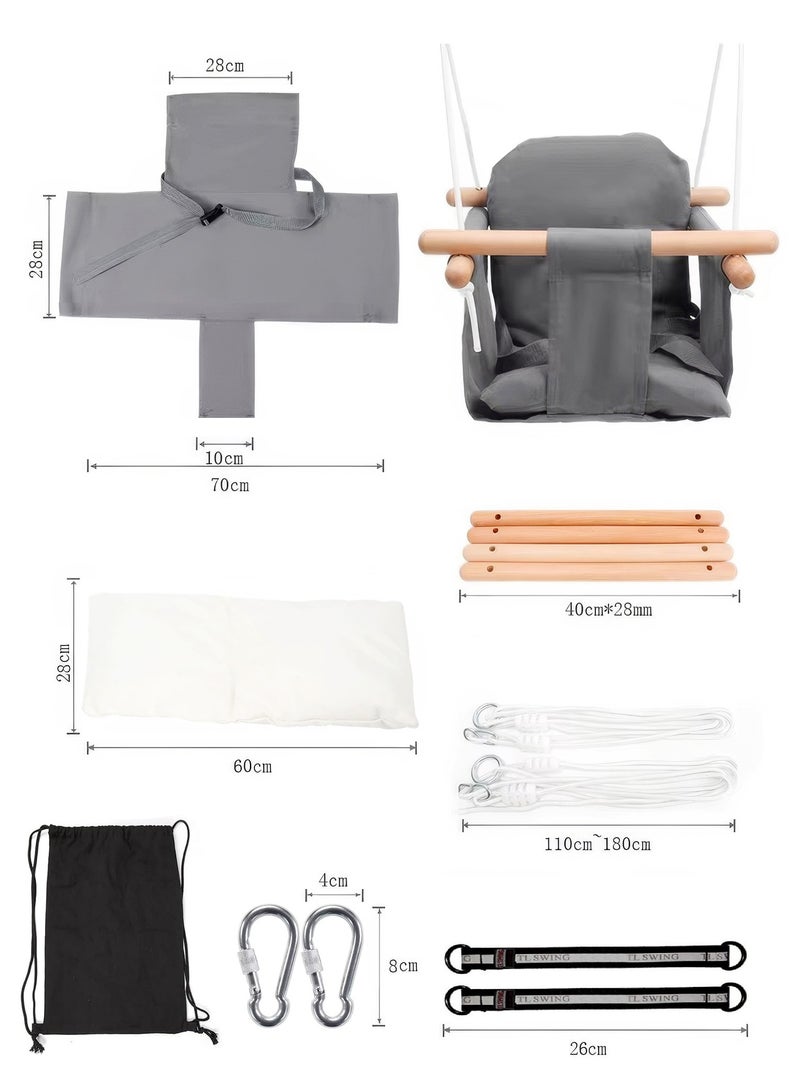 فنز  كرسي أرجوحة الآمن من القماش والخشب للأطفال يمكن استخدامه في الداخل والخارج - Image 3