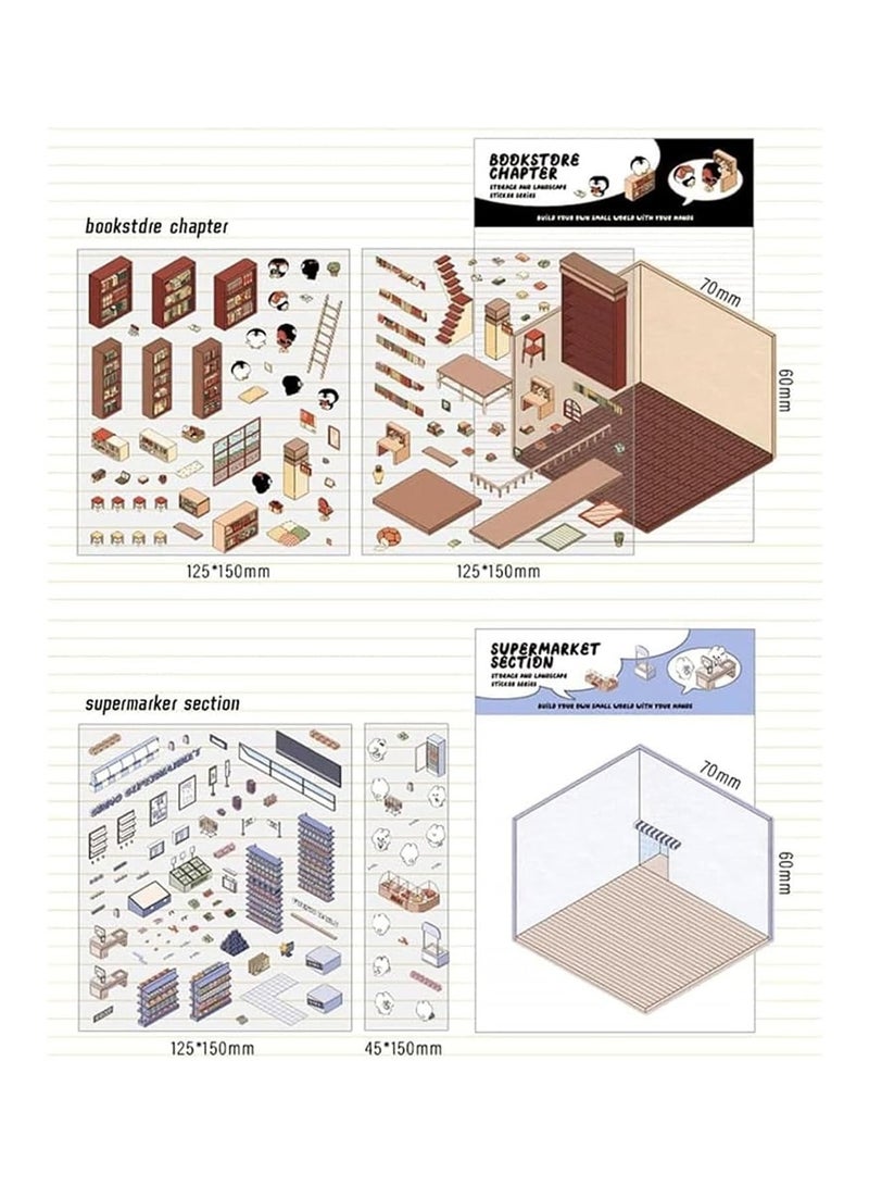 4 Sets DIY 3D House Stickers,Diy 3d House Stickers,Fun Diy Stickers Scene Make,3d Sticker Diy Three-dimensional Cabin Scene Stacking and Pasting,Cartoon Miniature Scene Stickers - Image 5