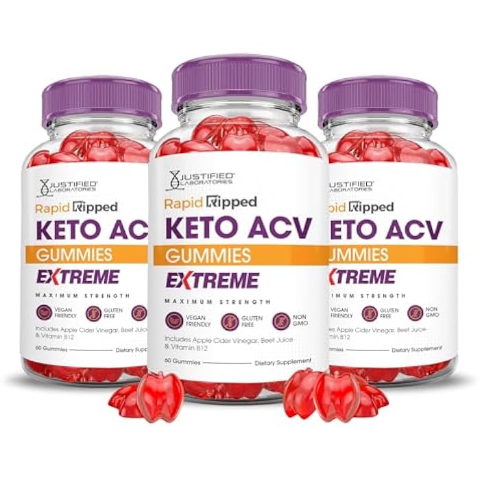 Justified Laboratories (3 Pack Rapid Ripped Keto ACV Gummies Extreme 2000MG Rapidripped Keto Gummies Apple Cider Vinegar Formulated with Pomegranate Beet Juice Powder B12 Vegan Non GMO 180 Gummys - Image 1