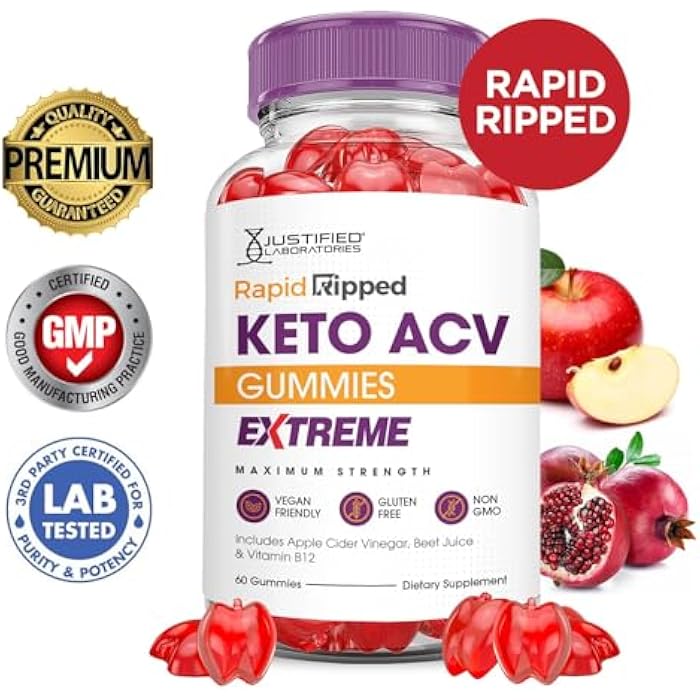 Justified Laboratories (3 Pack Rapid Ripped Keto ACV Gummies Extreme 2000MG Rapidripped Keto Gummies Apple Cider Vinegar Formulated with Pomegranate Beet Juice Powder B12 Vegan Non GMO 180 Gummys - Image 3