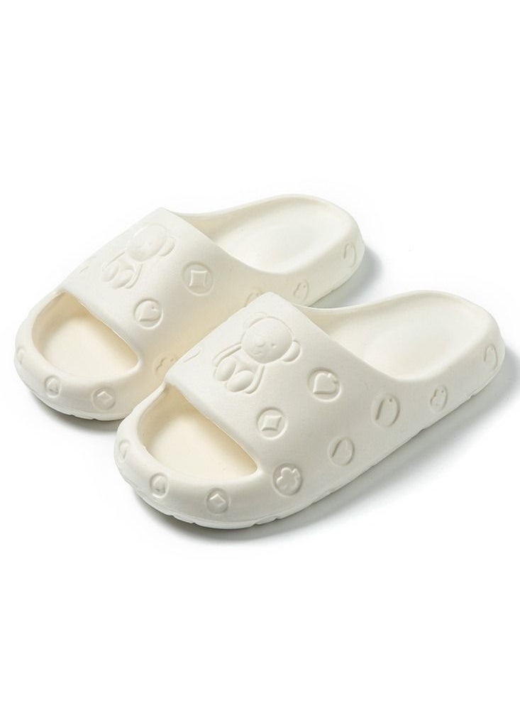 Loquat Women's Solid Color Cartoon Patterned Casual Flat Slippers Bathroom Indoor Outdoor Non Slip Soft Soled Slippers Open Toe White 