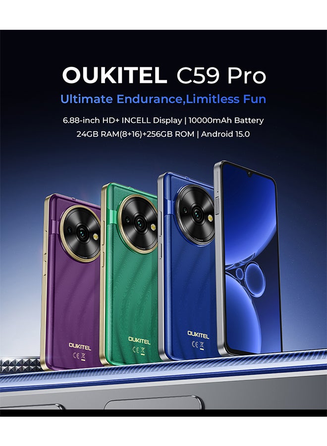 أوكيتل جوال C59 PRO ثنائي الشريحة بذاكرة رام 8+16 جيجابايت وذاكرة داخلية 256 جيجابايت لون ازرق يدعم 4G LTE - إصدار الشرق الأوسط - Image 2