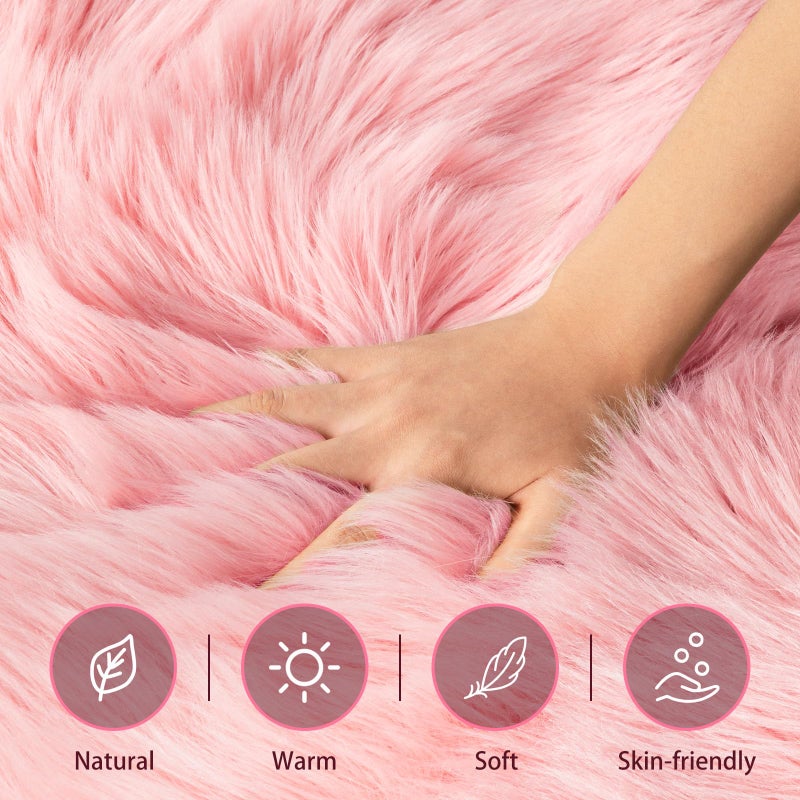 Ciicool Faux Sheepskin Rugs Soft Faux Fur Rugs Pink Fluffy Rugs Chair Couch Cover Cute Fuzzy Rugs for Girls Bedroom Floor Sofa Living Rroom 2x3 Feet - Image 3