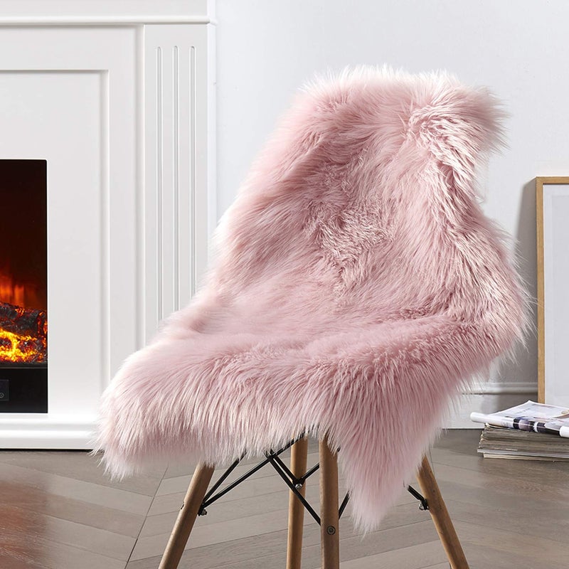 Ciicool Faux Sheepskin Rugs Soft Faux Fur Rugs Pink Fluffy Rugs Chair Couch Cover Cute Fuzzy Rugs for Girls Bedroom Floor Sofa Living Rroom 2x3 Feet - Image 1