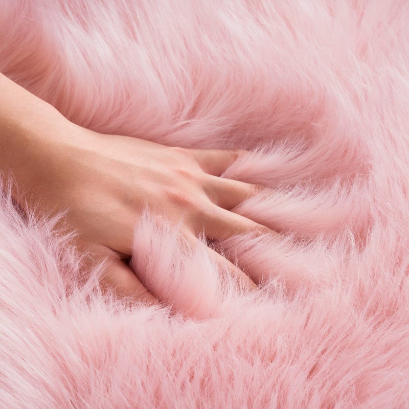 Ciicool Faux Sheepskin Rugs Soft Faux Fur Rugs Pink Fluffy Rugs Chair Couch Cover Cute Fuzzy Rugs for Girls Bedroom Floor Sofa Living Rroom 2x3 Feet - Image 4