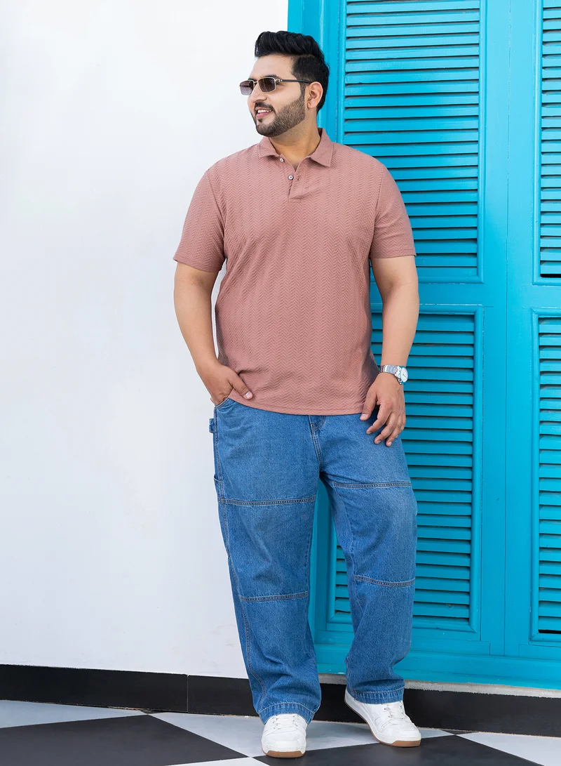 Instafab Plus Instafab Plus Men's Coral Orange Chevron Polo T-Shirt For Casual Wear | Polo Neck | Short Regular Sleeves | Half-Button Closure | Plus Size T-Shirt Crafted With Comfort Fit For Everyday Wear