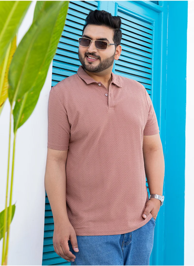 انستافاب بلس Instafab Plus Men's Coral Orange Chevron Polo T-Shirt For Casual Wear | Polo Neck | Short Regular Sleeves | Half-Button Closure | Plus Size T-Shirt Crafted With Comfort Fit For Everyday Wear