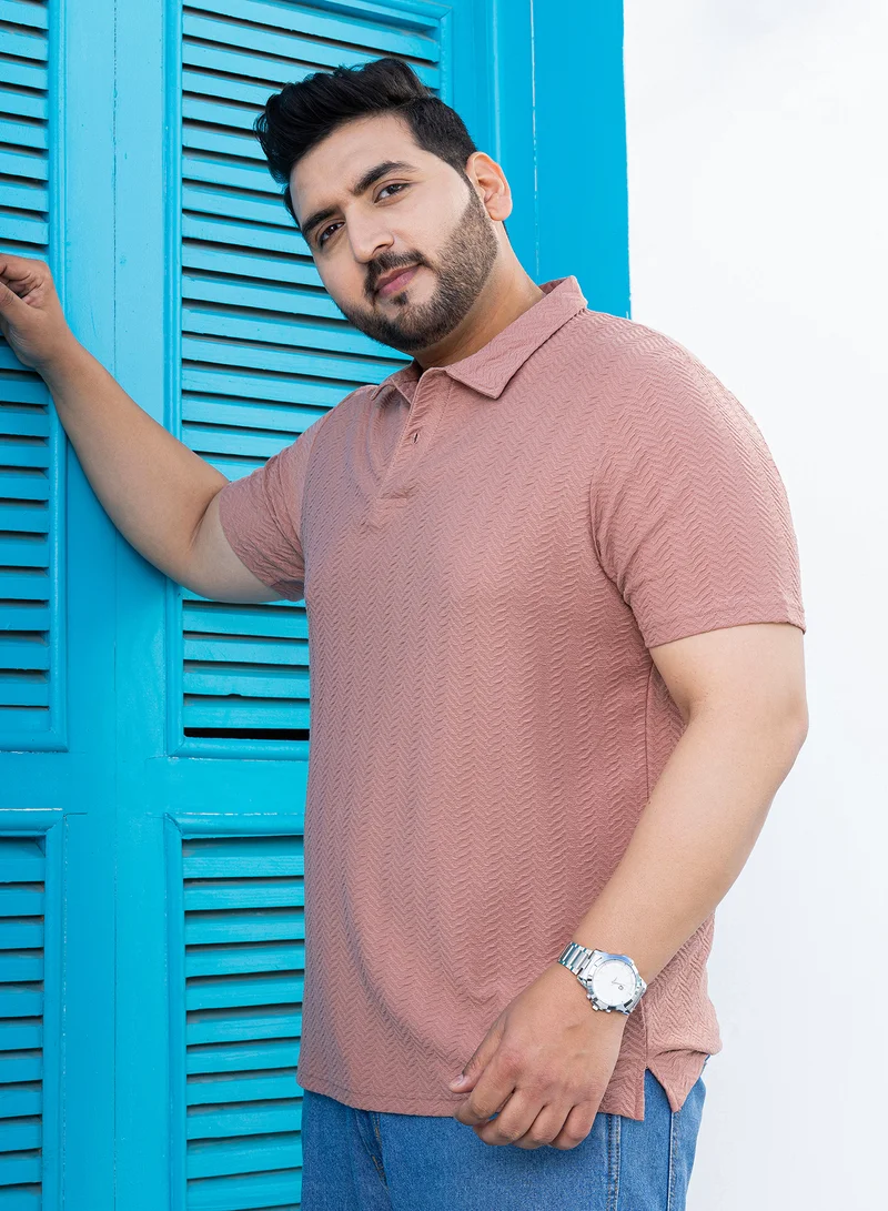 Instafab Plus Instafab Plus Men's Coral Orange Chevron Polo T-Shirt For Casual Wear | Polo Neck | Short Regular Sleeves | Half-Button Closure | Plus Size T-Shirt Crafted With Comfort Fit For Everyday Wear
