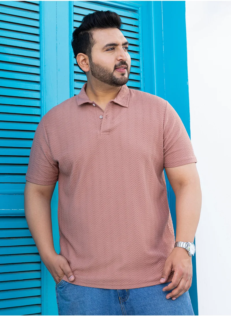 انستافاب بلس Instafab Plus Men's Coral Orange Chevron Polo T-Shirt For Casual Wear | Polo Neck | Short Regular Sleeves | Half-Button Closure | Plus Size T-Shirt Crafted With Comfort Fit For Everyday Wear