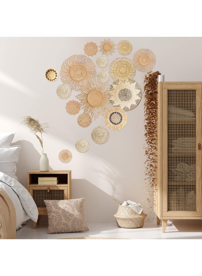 Glenmal 18 قطعة ملصقات حائط سلة بوهو ملصقات حائط دائرية ديكور حائط بوهو عصري ملصقات حائط قابلة للإزالة فن حائط ريفي لغرفة النوم والمكتب، ملصقات فقط (أسلوب أنيق) - Image 5