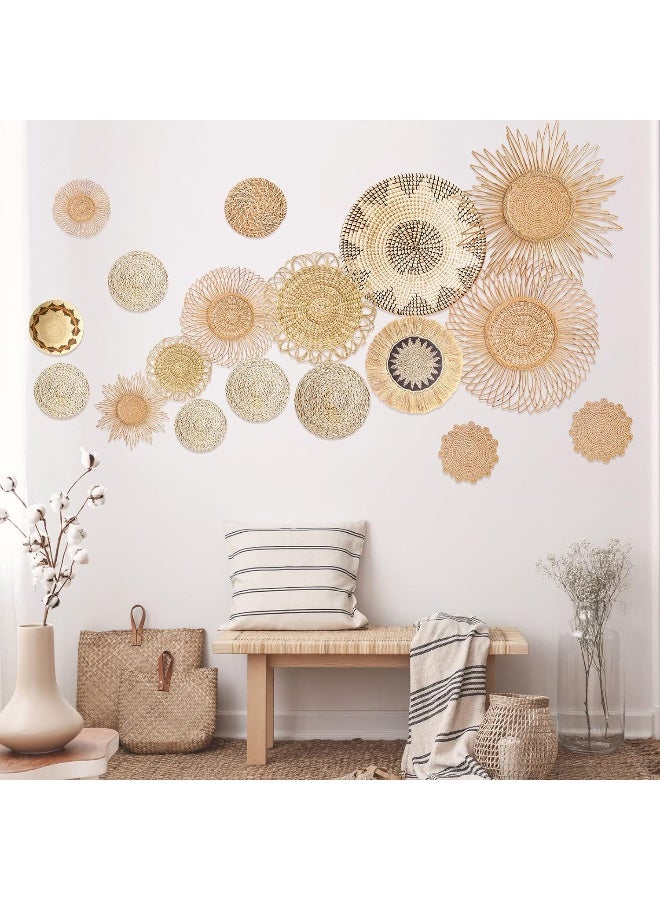 Glenmal 18 قطعة ملصقات حائط سلة بوهو ملصقات حائط دائرية ديكور حائط بوهو عصري ملصقات حائط قابلة للإزالة فن حائط ريفي لغرفة النوم والمكتب، ملصقات فقط (أسلوب أنيق) - Image 1