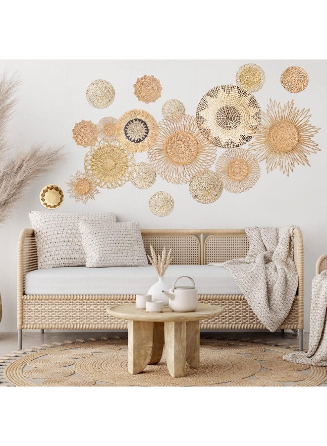 Glenmal 18 قطعة ملصقات حائط سلة بوهو ملصقات حائط دائرية ديكور حائط بوهو عصري ملصقات حائط قابلة للإزالة فن حائط ريفي لغرفة النوم والمكتب، ملصقات فقط (أسلوب أنيق) - Image 3