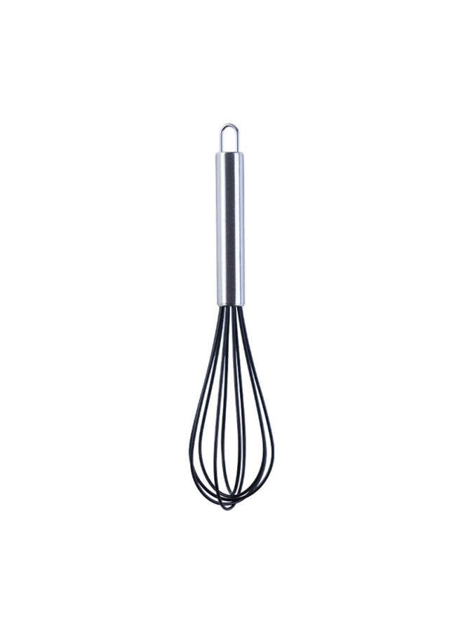 8 Inch 10 Inch 12 Inch Silicone Manual Egg Beater Stainless Steel Handle Egg Mixer Manual Household Egg Beater-Color:10 Inch Black - Image 1