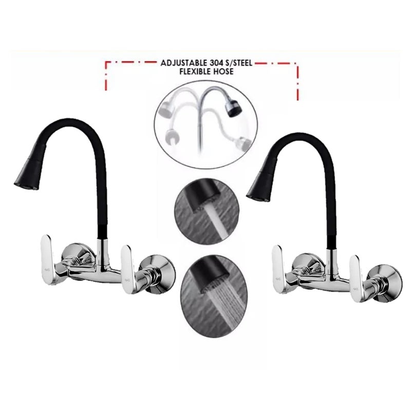 ZAP خلاط حوض مطبخ مثبت على الحائط من سلسلة أوبل نحاسي مع فوهة مرنة | ماء ساخن وبارد | صنبور رقبة مرنة | صنبور حوض دوار 360° | صنبور مطبخ نحاسي بتشطيب كروم - Image 4