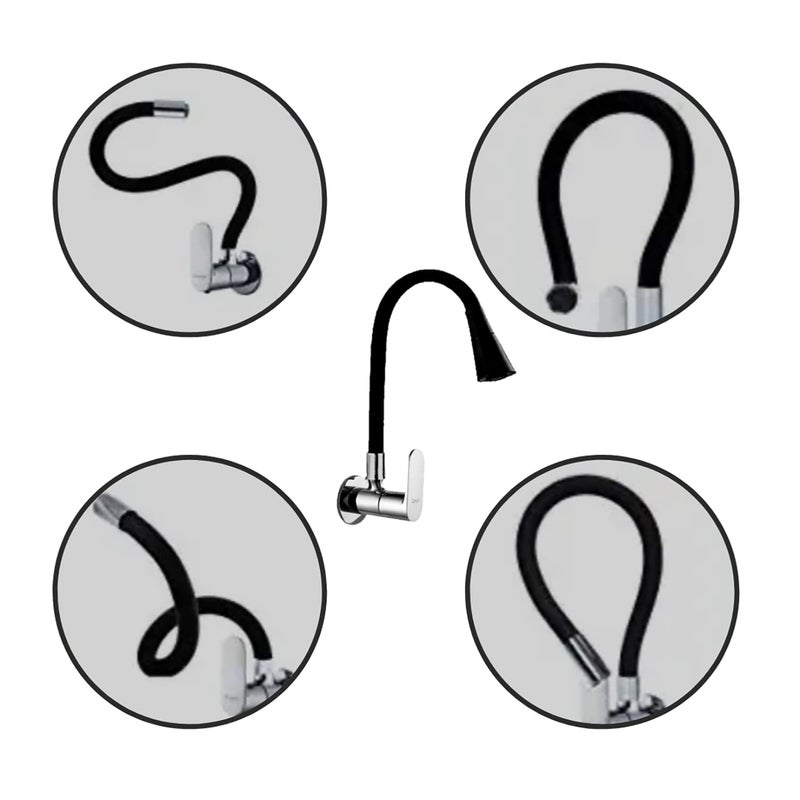 ZAP خلاط حوض مطبخ مثبت على الحائط من سلسلة أوبل نحاسي مع فوهة مرنة | ماء ساخن وبارد | صنبور رقبة مرنة | صنبور حوض دوار 360° | صنبور مطبخ نحاسي بتشطيب كروم - Image 2