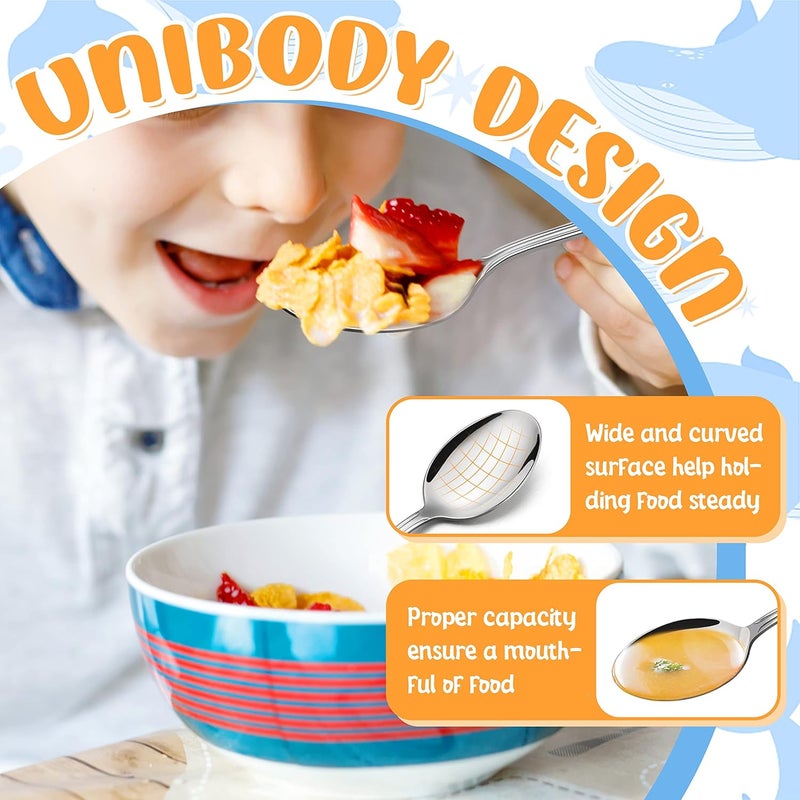 HaWare 12Piece Kids Silverware Stainless Steel Toddler Utensils Flatware Set Preschooler Eating Utensils Includes 4 Spoons 4 Forks 4 Knives Metal Children Cutlery for Home School Mirror Finished - Image 4