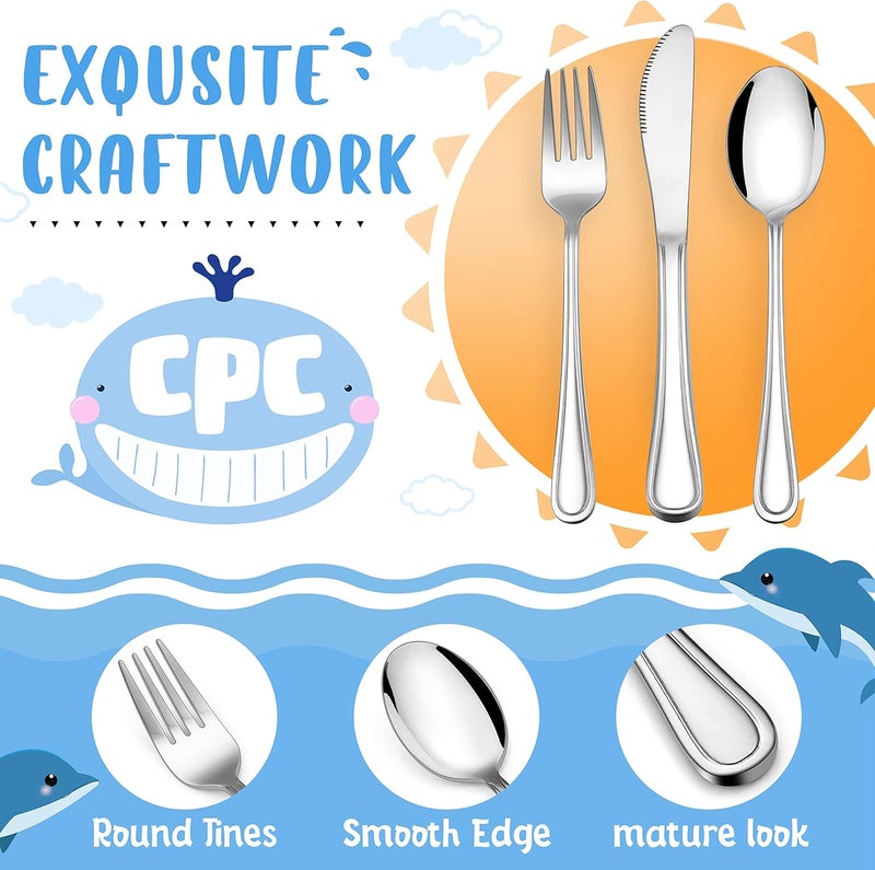 HaWare 12Piece Kids Silverware Stainless Steel Toddler Utensils Flatware Set Preschooler Eating Utensils Includes 4 Spoons 4 Forks 4 Knives Metal Children Cutlery for Home School Mirror Finished - Image 3