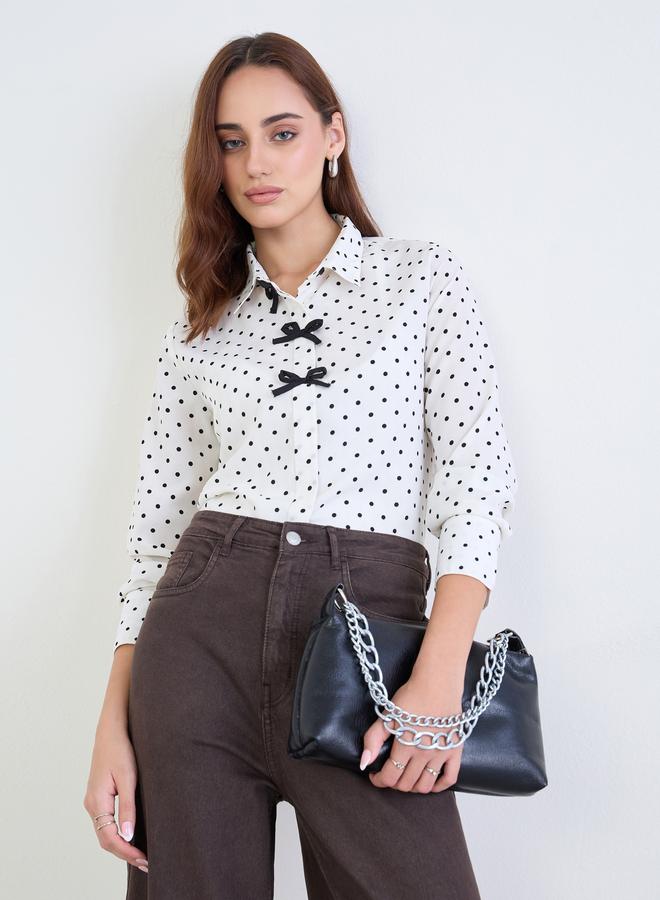 Styli Polka Dot Shirt with Bow Detail - Image 1
