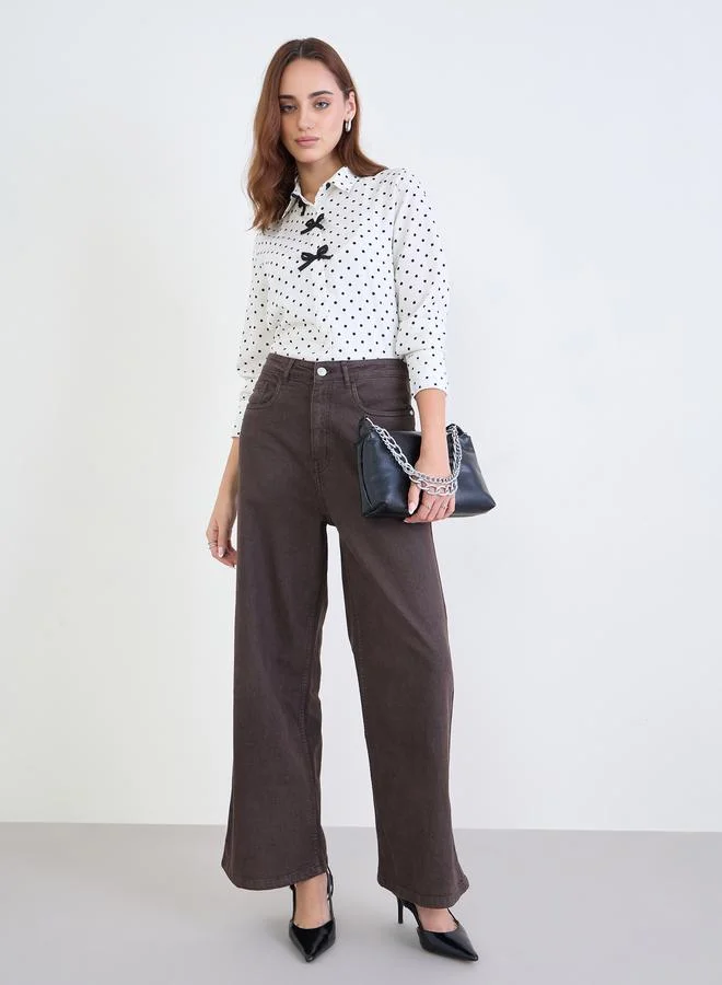 Styli Polka Dot Shirt with Bow Detail