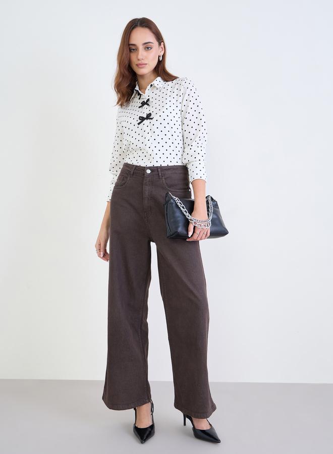 Styli Polka Dot Shirt with Bow Detail - Image 2