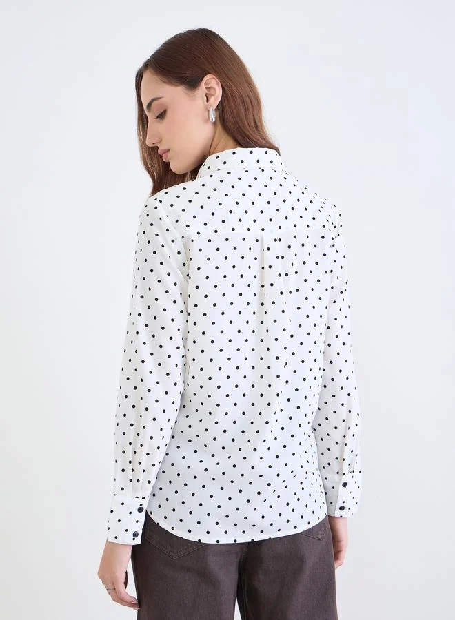 Styli Polka Dot Shirt with Bow Detail