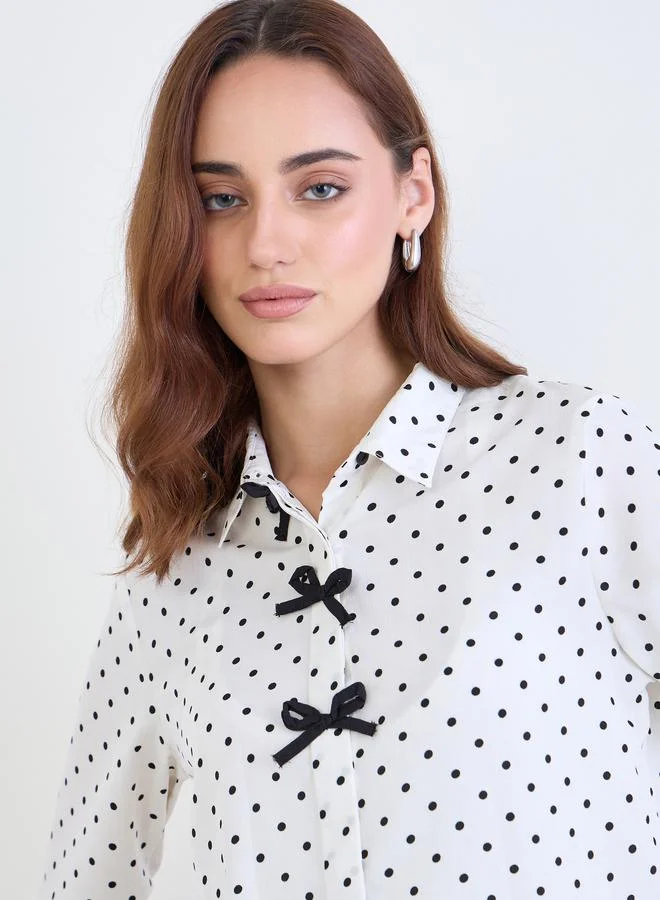 Styli Polka Dot Shirt with Bow Detail