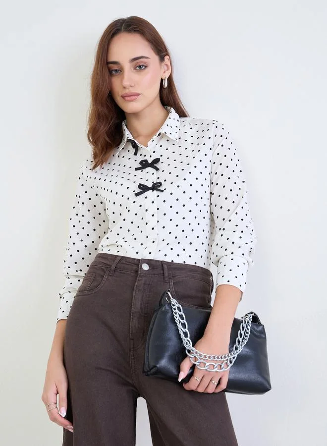 Styli Polka Dot Shirt with Bow Detail