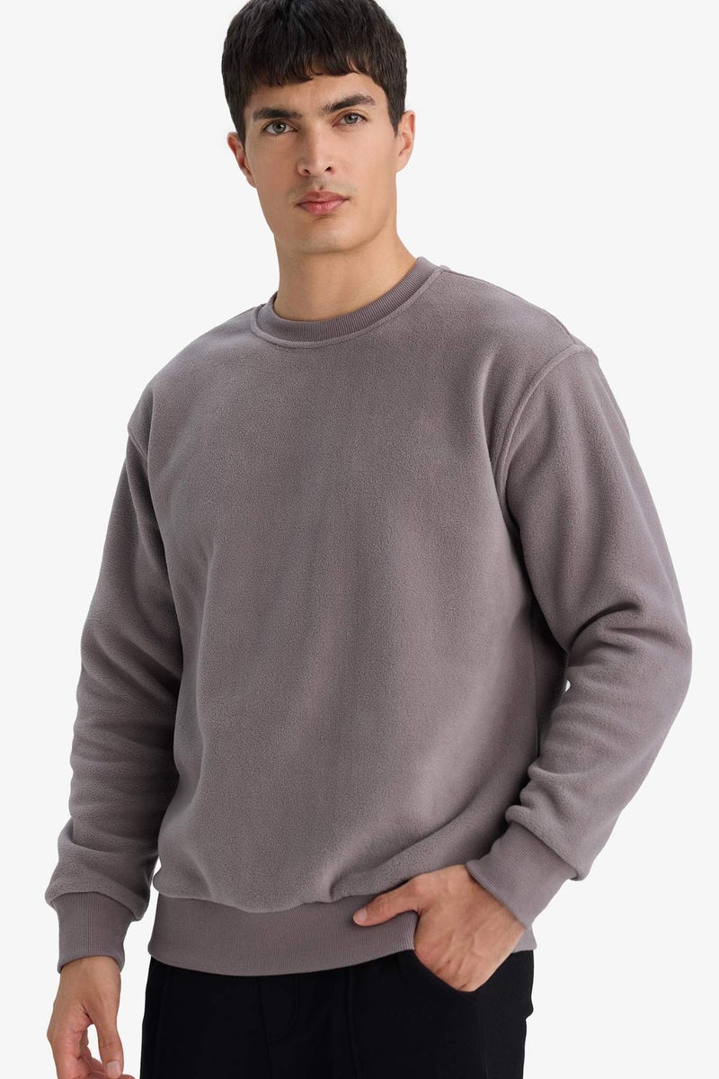 DeFacto Relax Fit Crew Neck Fleece Sweatshirt - Image 1