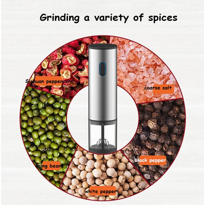 Konquer TimeS Automatic Electric Pepper Grinder with Light, Gravity Sensor Salt & Pepper Mill, Adjustable Coarseness, One-Hand Operation, Stainless Steel Design, Battery Powered Spice Grinder - Image 4