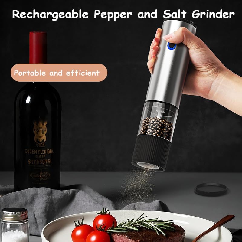 Konquer TimeS Automatic Electric Pepper Grinder with Light, Gravity Sensor Salt & Pepper Mill, Adjustable Coarseness, One-Hand Operation, Stainless Steel Design, Battery Powered Spice Grinder - Image 3