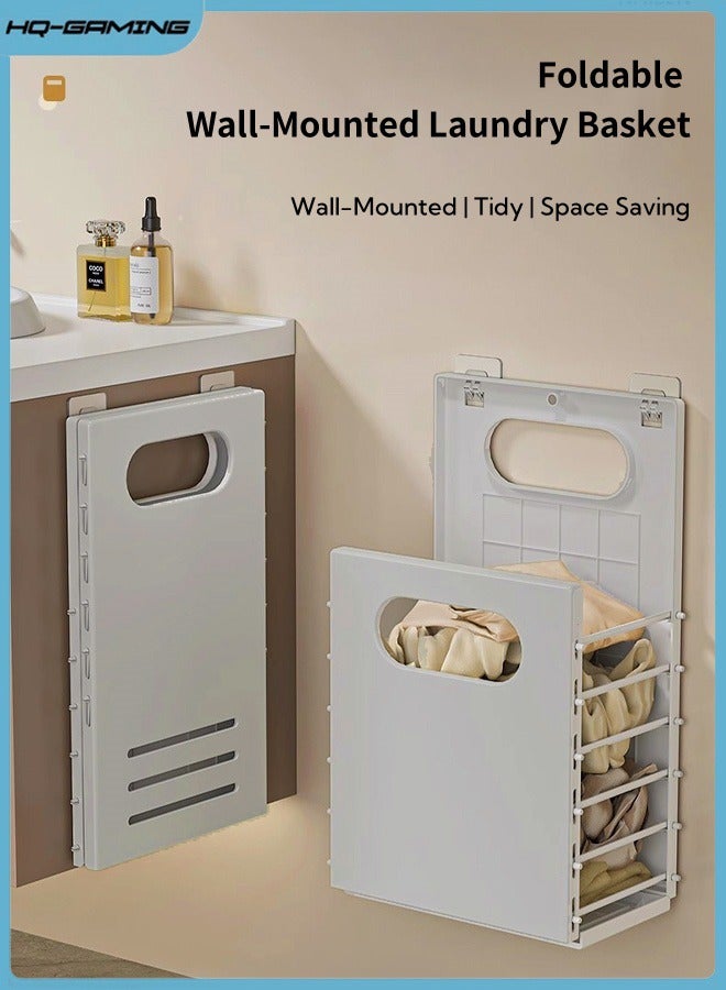 HQ-GAMING Wall Hanging Dirty Clothes Basket Household Folding Laundry Basket Large Collapsible Storage Space-Saving Basket Plastic Laundry Hamper Dirty Waterproof Clothes Organizer (Grey) - Image 1