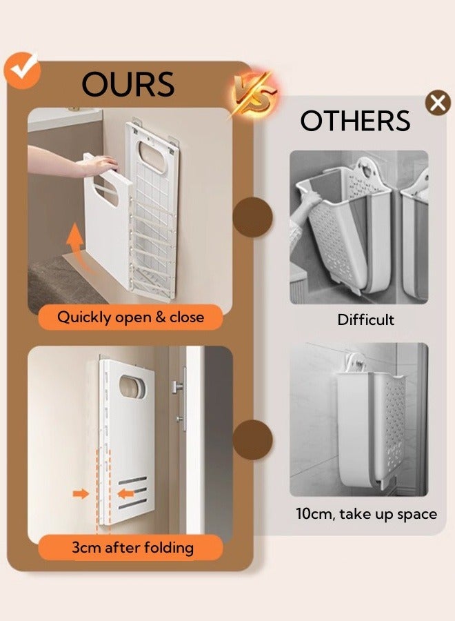 HQ-GAMING Wall Hanging Dirty Clothes Basket Household Folding Laundry Basket Large Collapsible Storage Space-Saving Basket Plastic Laundry Hamper Dirty Waterproof Clothes Organizer (Grey) - Image 3