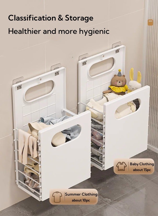 HQ-GAMING Wall Hanging Dirty Clothes Basket Household Folding Laundry Basket Large Collapsible Storage Space-Saving Basket Plastic Laundry Hamper Dirty Waterproof Clothes Organizer (Grey) - Image 5