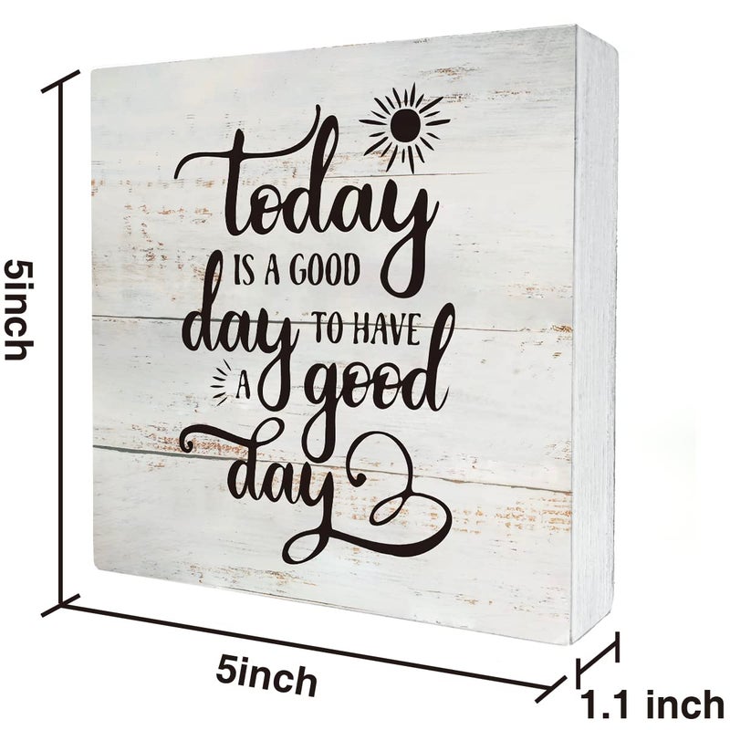 MAVOTEN Rustic Motivational Good Day Wood Box Sign Today Quote Wooden Box Sign Farmhouse Home Office Desk Shelf Decor (5 X 5 Inch) - Image 2