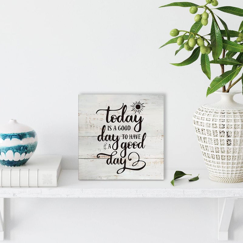 MAVOTEN Rustic Motivational Good Day Wood Box Sign Today Quote Wooden Box Sign Farmhouse Home Office Desk Shelf Decor (5 X 5 Inch) - Image 4