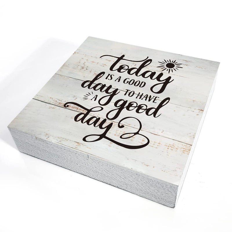 MAVOTEN Rustic Motivational Good Day Wood Box Sign Today Quote Wooden Box Sign Farmhouse Home Office Desk Shelf Decor (5 X 5 Inch) - Image 3