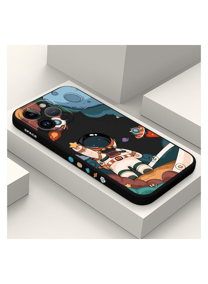 for iPhone 15 Pro Max Cases, for iPhone 15 Pro Max Astronaut Cover Side Creative Pattern Designs Liquid Silicone Shockproof Soft for Girls Boys 15 Pro Max Case-Astronaut Black - Image 1