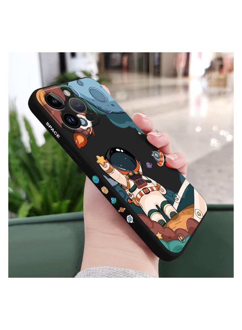 for iPhone 15 Pro Max Cases, for iPhone 15 Pro Max Astronaut Cover Side Creative Pattern Designs Liquid Silicone Shockproof Soft for Girls Boys 15 Pro Max Case-Astronaut Black - Image 3