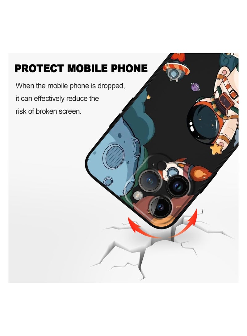 for iPhone 15 Pro Max Cases, for iPhone 15 Pro Max Astronaut Cover Side Creative Pattern Designs Liquid Silicone Shockproof Soft for Girls Boys 15 Pro Max Case-Astronaut Black - Image 4
