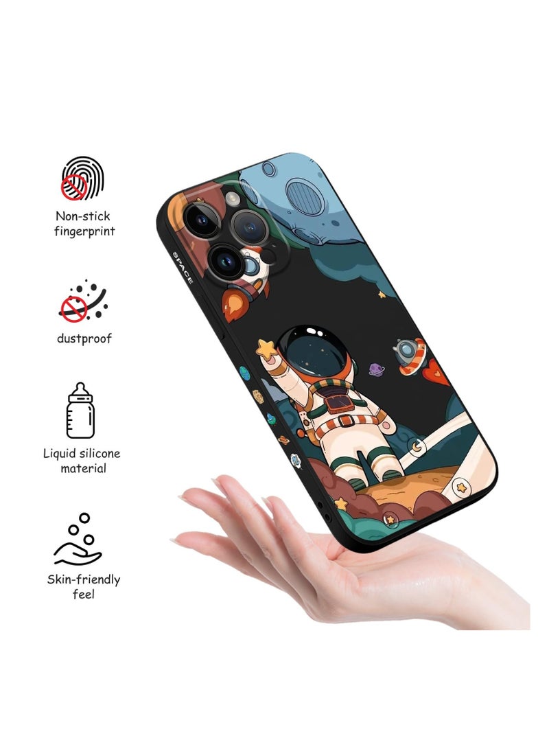 for iPhone 15 Pro Max Cases, for iPhone 15 Pro Max Astronaut Cover Side Creative Pattern Designs Liquid Silicone Shockproof Soft for Girls Boys 15 Pro Max Case-Astronaut Black - Image 5