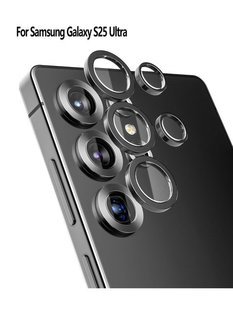 Samsung Galaxy S25 Ultra Camera Lens Protector (3+2PCS), 9H Tempered Glass Camera Cover Screen Protector Metal Individual Ring Black